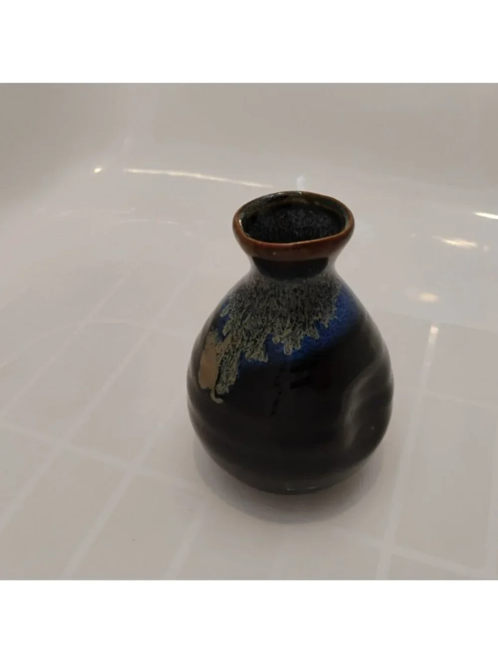 Handmade Ceramic Vase, Blue Brown Drip Glaze, 5